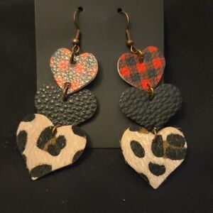 Leopard and Plaid Heart Drop Earrings